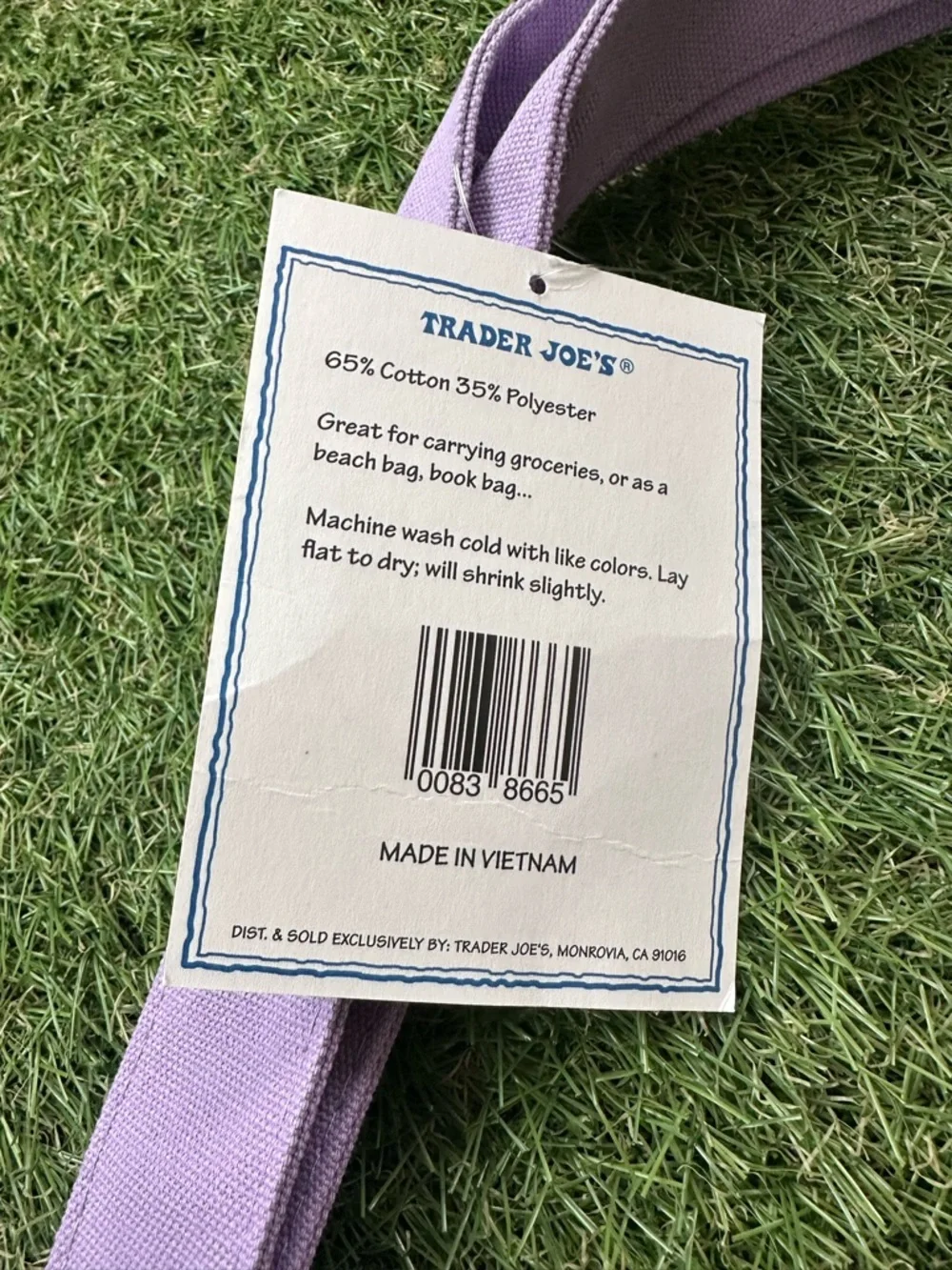 Trader Joe's Reusable Lavender Canvas Tote Bag - Picture 4 of 4